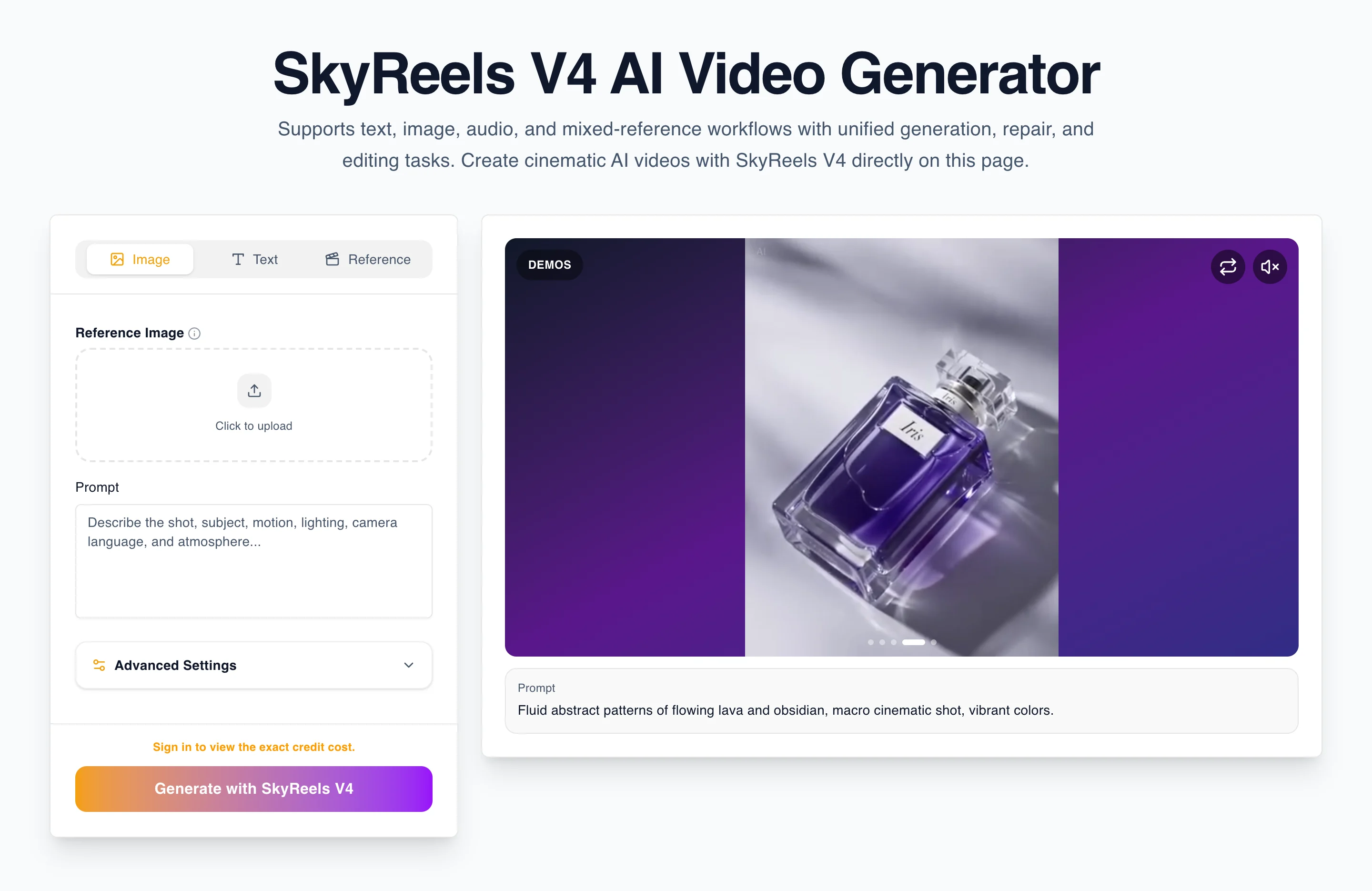 SkyReels V4 Product Page Hero Generator Screenshot
